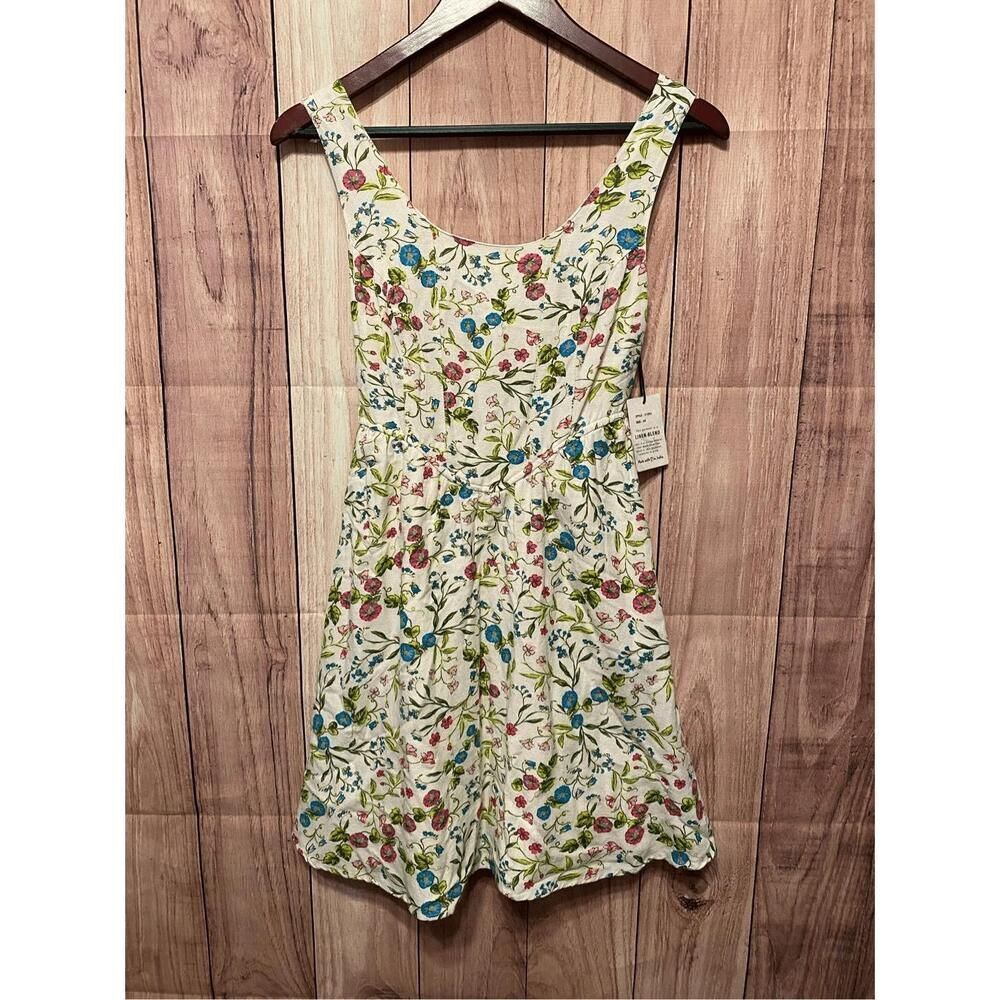 NWT Sincerely Jules Floral Cream Mini Dress Romper with Blue & Pink Floral Print